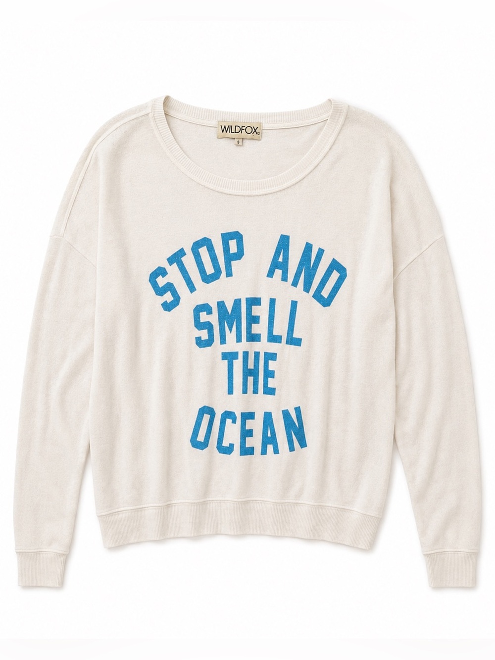 Wildfox Stop and Smell the Ocean Sweatshirt Women S White Graphic USA Made - Picture 2 of 7